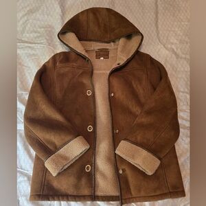 JESSICA Brown Hooded Coat with Shearling Lining